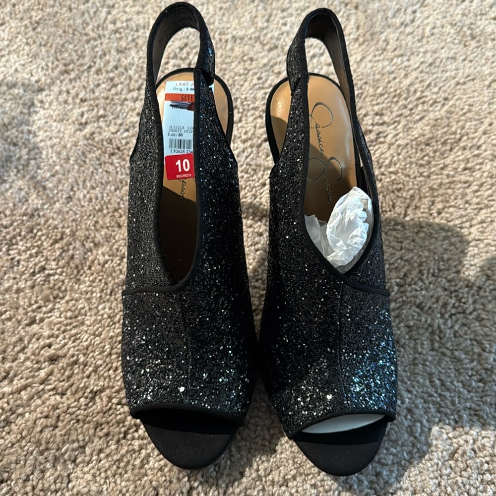 Jessica Simpson Black Glitter Slingback Heels
